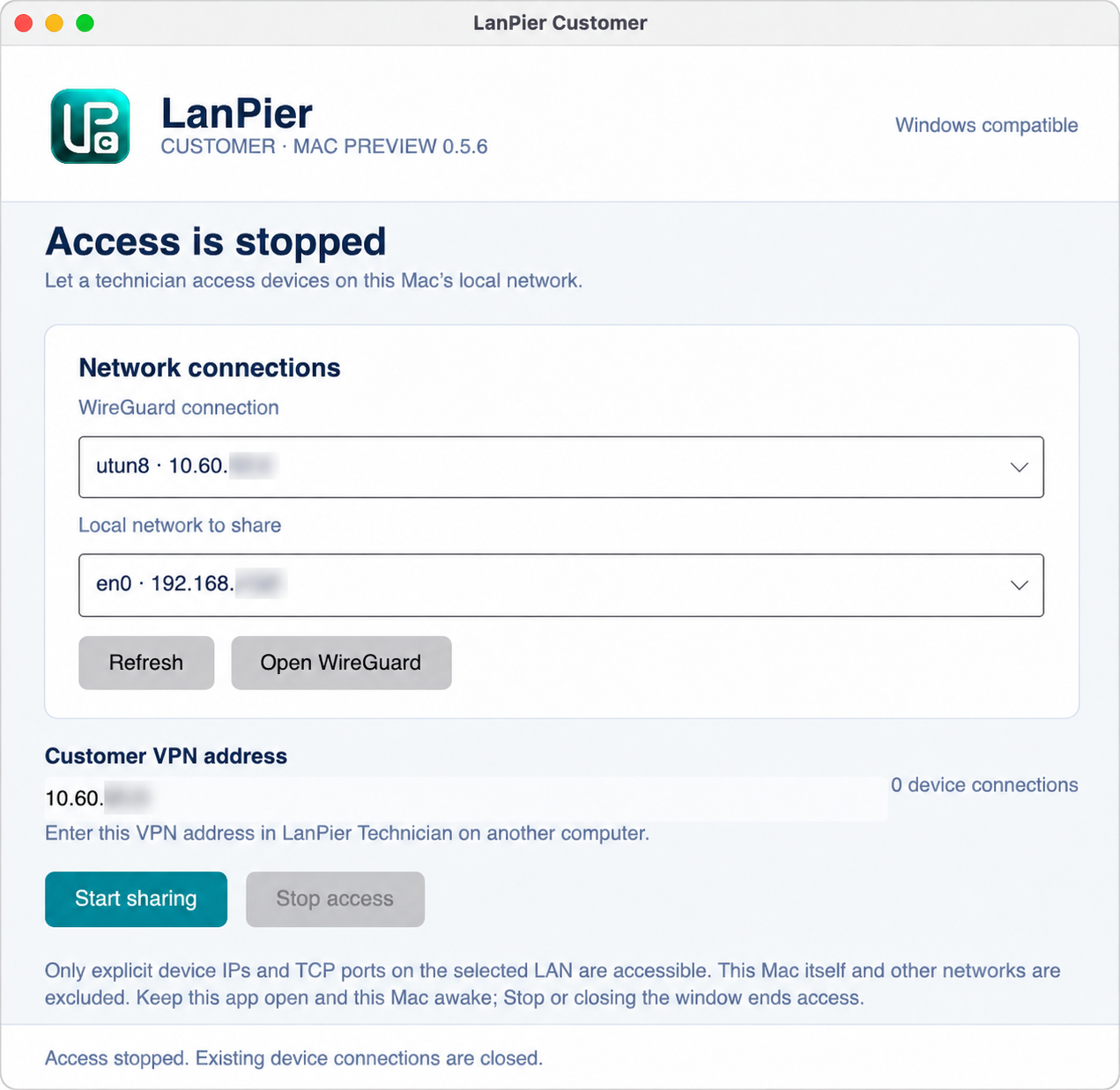 LanPier Customer preview using an existing WireGuard connection